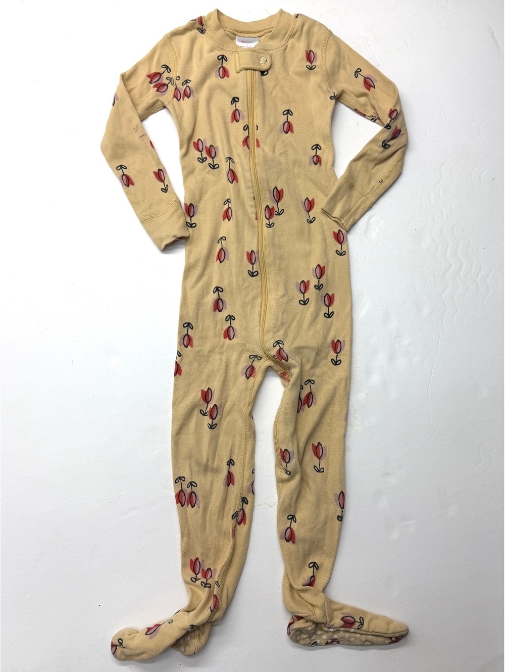 Hanna Andersson Girls Yellow Floral Organic Cotton Footed Sleeper Pajamas Size 3